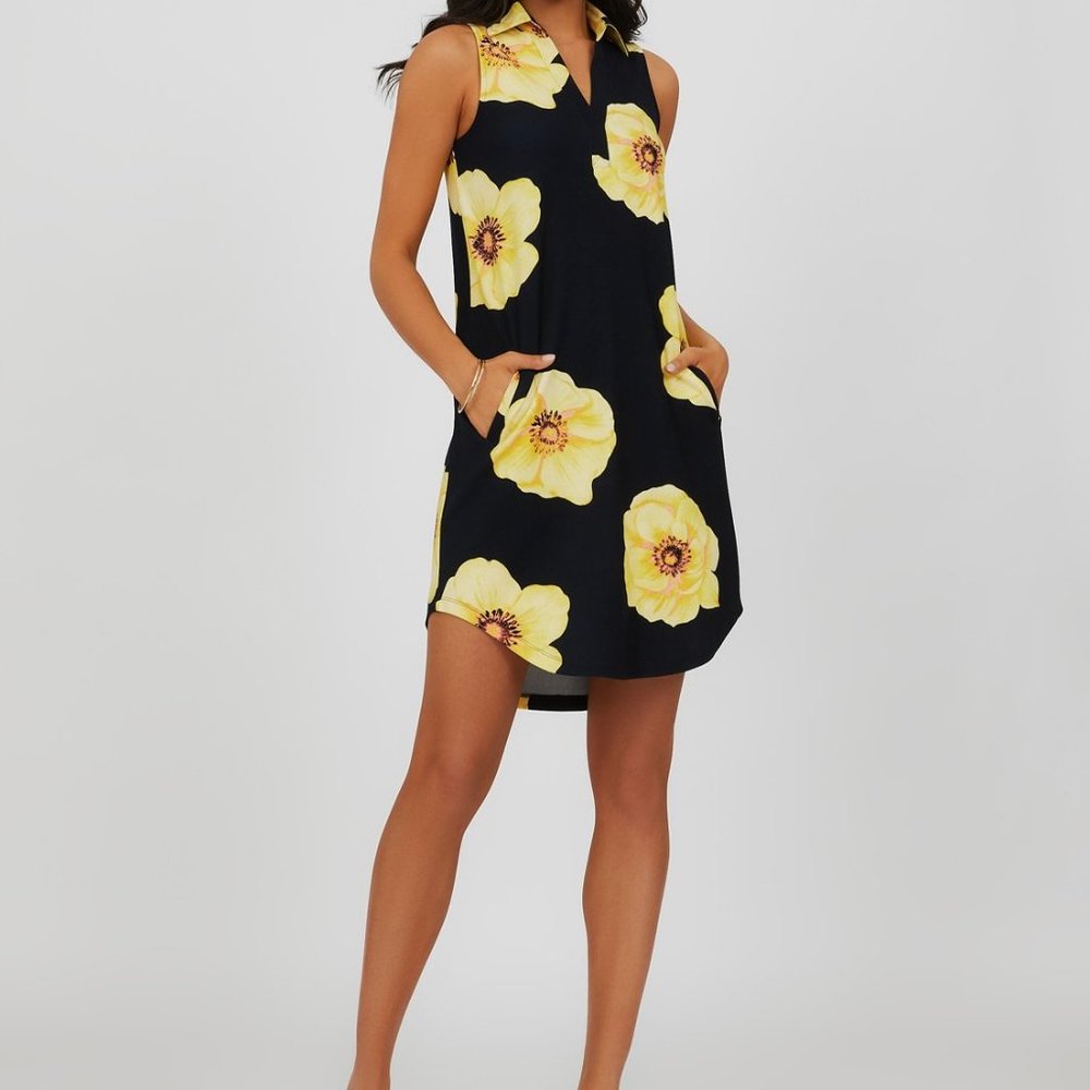 Sleeveless Floral Print Knit Mini Shirtdress